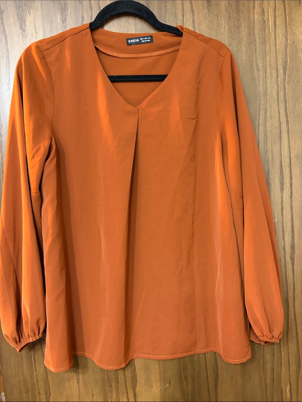 SHEIN Women's Rust Orange V-Neck Long Sleeve Blouse